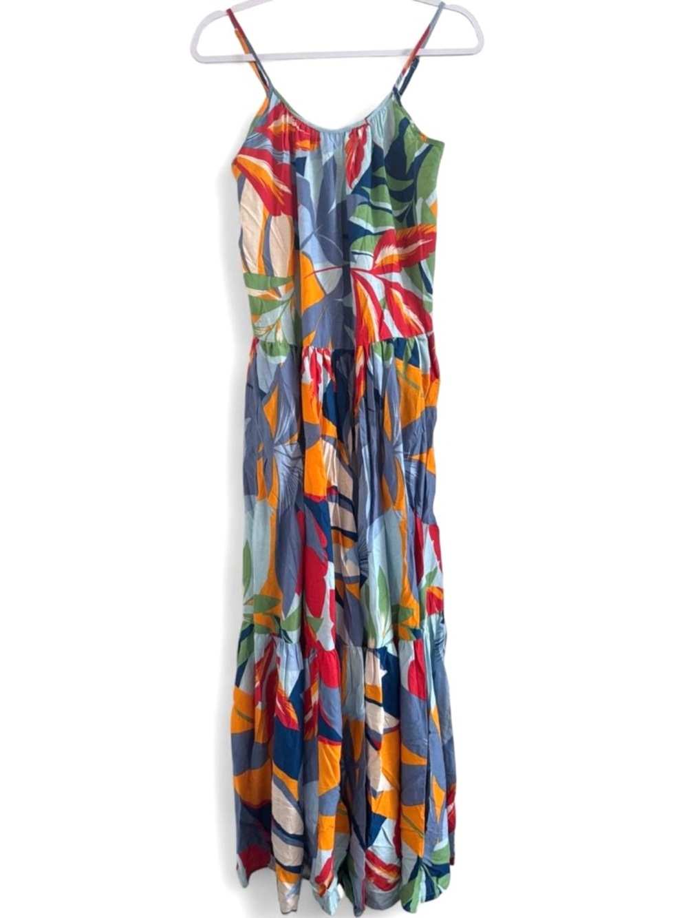 Brand NEW never worn: Japna Blue Multi Tropical Print Spaghetti Strap Maxi Dress